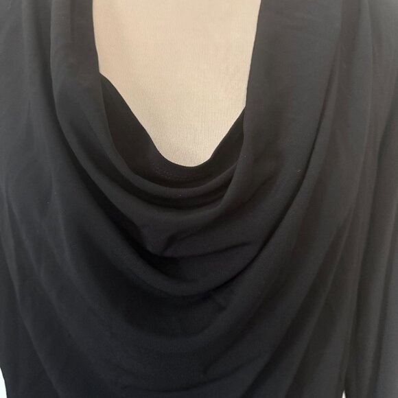 THEORY Black Draped Cowl Top Stretch Knit Long Sleeve Size L - Picture 6 of 8